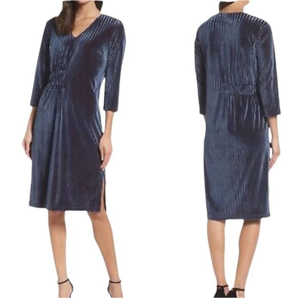 Nordstrom CHELSEA28 Stripe Velvet Burnout Dress in navy dusk womens size 1X NEW - Picture 5 of 9